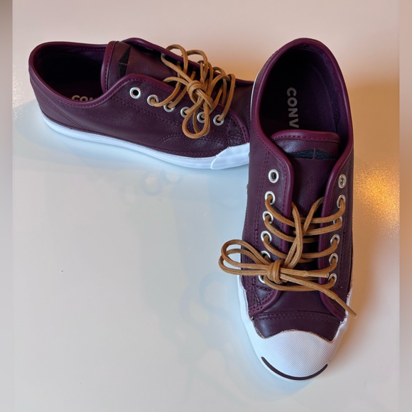 Converse Shoes - Converse, Jack Purcell, Leather Maroon &White Women’s 7, Men’s 5 Sneakers,No box